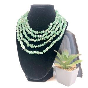 Aventurine light green quartz chip 5 strand necklace